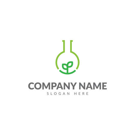 Green lab logo with bottle lab and plant vector design templateのイラスト素材