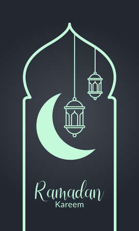 Ramadan kareem background vector design template with mono line style for invitation card or greeting card, Muslim communityのイラスト素材
