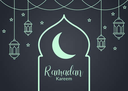 Ramadan kareem background vector design template with mono line style for invitation card or greeting card, Muslim communityのイラスト素材
