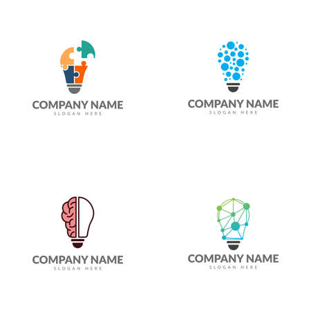 Light bulb logo collection, puzzle, digital, brain, connection, vector design template templateのイラスト素材