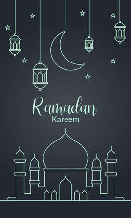 Ramadan kareem background vector design template with mono line style for invitation card or greeting card, Muslim communityのイラスト素材