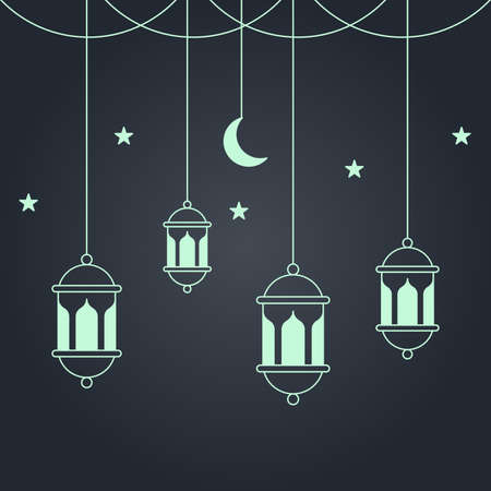 Ramadan kareem background vector design template with mono line style for invitation card or greeting card, Muslim communityのイラスト素材