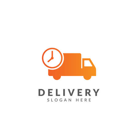 Truck car delivery logo vector design template with truck, car and clock symbol, time delivery logo templateのイラスト素材