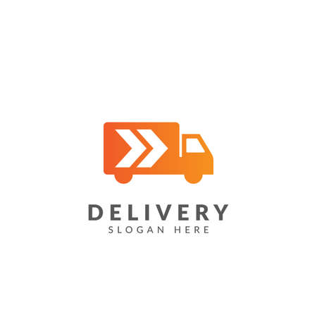 Truck car delivery logo vector design template with truck, car and arrow symbol, fast delivery logo templateのイラスト素材