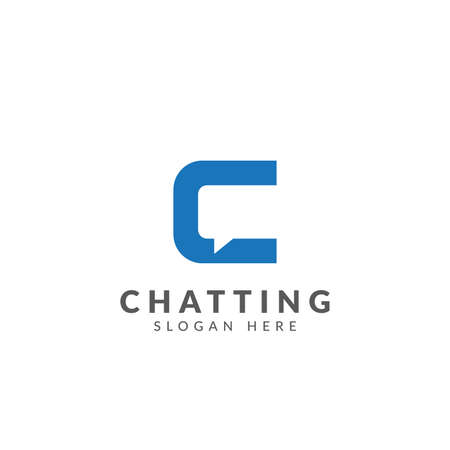 Chat logo vector design template with letter C and chat bubble, negative space logoのイラスト素材