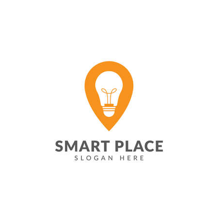 Smart place logo vector design template with pin map and light bulbのイラスト素材