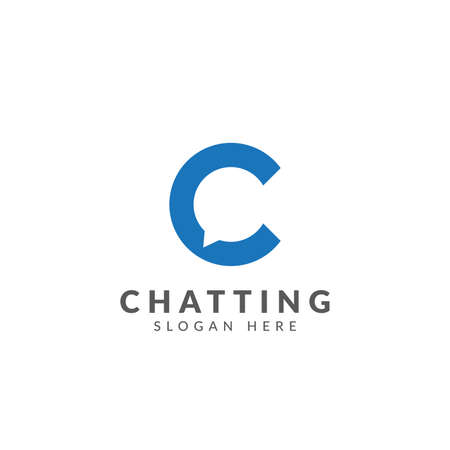 Chat logo vector design template with letter C and chat bubble, negative space logoのイラスト素材