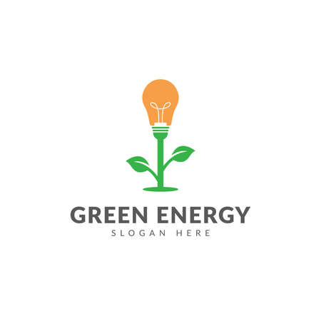 Green energy logo or icon vector design template with light bulb and green plantsのイラスト素材