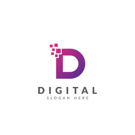 Digital logo template vector design with letter D, gradient colorのイラスト素材
