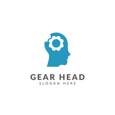 Gear head logo vector design template with head and gear symbol, creative process logoのイラスト素材