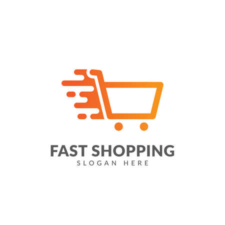 Fast shopping logo vector design template with shopping cart and speed symbolのイラスト素材