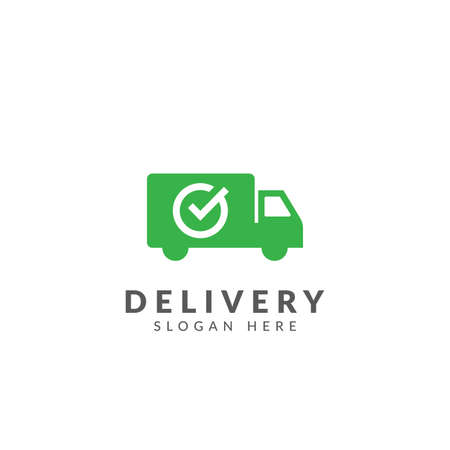 Truck car delivery logo vector design template with truck, car and check mark symbol, trusted delivery logo templateのイラスト素材