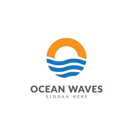 Ocean wave logo template vector design with sun and waveのイラスト素材