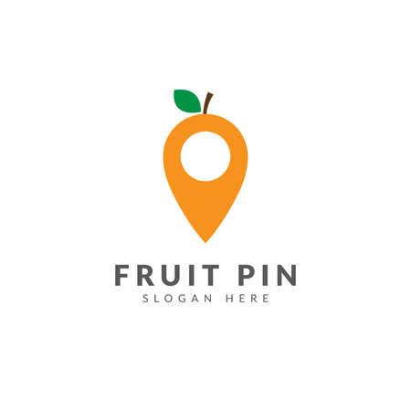 Orange pin logo template vector design with pin map and orange fruitのイラスト素材