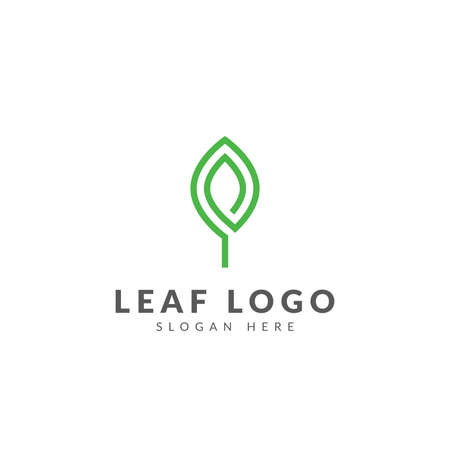 Leaf logo template vector design with green leaf lineのイラスト素材