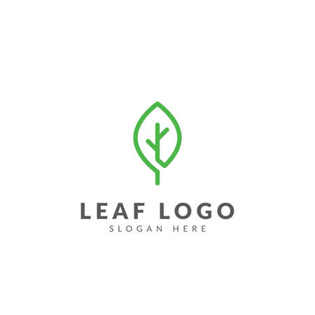 Leaf logo template vector design with green leaf lineのイラスト素材