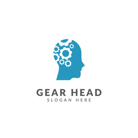 Gear head logo vector design template with head and gear symbol, creative process logoのイラスト素材