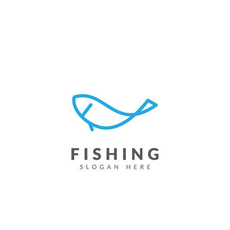 Fishing logo template vector design with line fishのイラスト素材