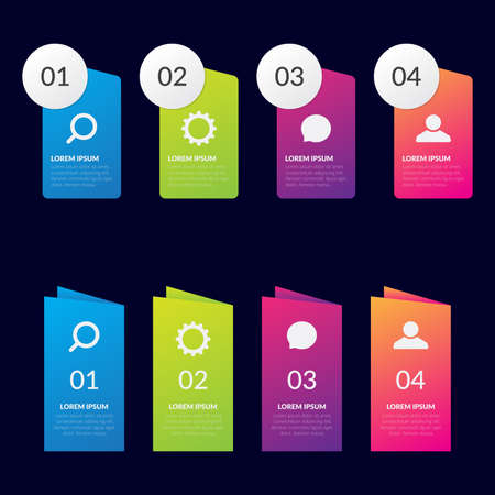 Vector infographic design template with 4 types or stages, vector icons, can be used for diagrams, information, banners, tips and activity reports, gradient color with 4 colorsのイラスト素材