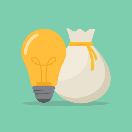 Light bulb and money bag, flat design vector illustrationのイラスト素材