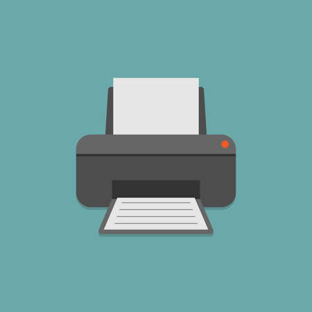 Printer and paper flat design vector illustration