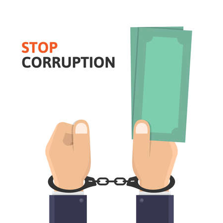 Stop corruption, business hand hold money and handcuffed design vector illustration