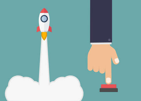 Business hand push rocket button design vector illustrationのイラスト素材