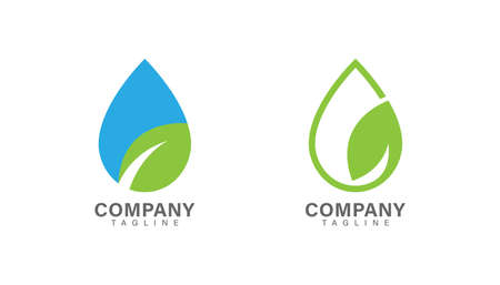 Green water logo design, water drop and leaf vectorのイラスト素材