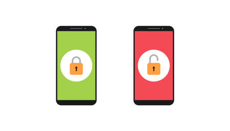 Smartphone and padlock, smartphone security data illustration vectorのイラスト素材