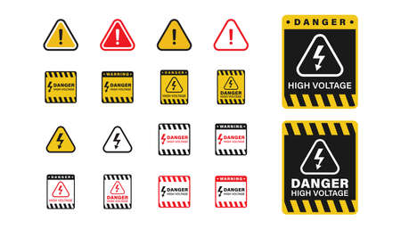 Set of warning and danger high voltage sign board vector designのイラスト素材