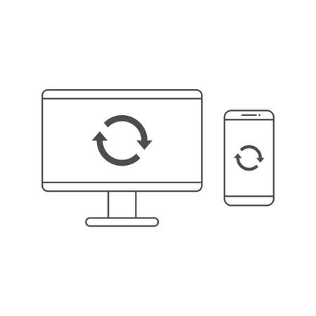 Computer and smartphone sync or restart icon line vector designのイラスト素材