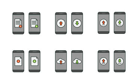 Smartphone, upload and download icon vector design, cloud, document, arrow upload and download vector icon setのイラスト素材