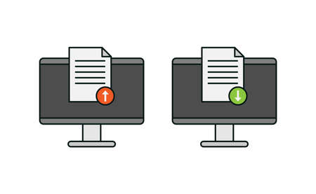 Computer and document upload download icon vector designのイラスト素材