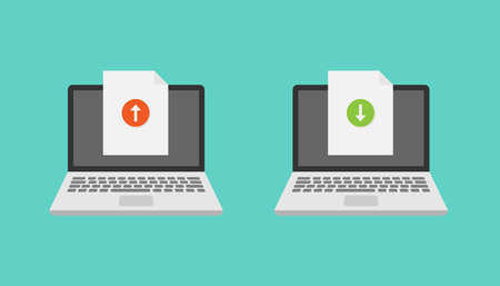 Laptop and document upload download vector designのイラスト素材