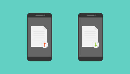 Smartphone and document upload download vector designのイラスト素材