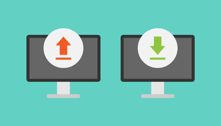Computer and upload download vector designのイラスト素材