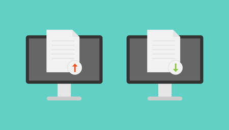 Computer and document upload download vector designのイラスト素材