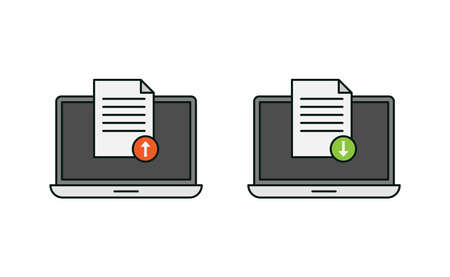 Laptop and document upload download icon vector designのイラスト素材