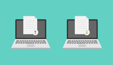 Laptop and document upload download vector designのイラスト素材