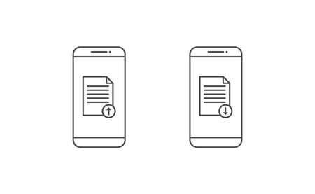 Smartphone and document upload download icon line vector designのイラスト素材