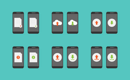 Smartphone, upload and download vector design, cloud, document, arrow upload and download vector setのイラスト素材