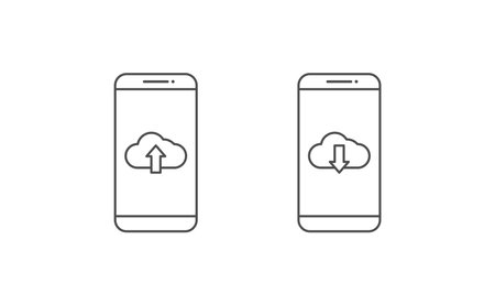Smartphone and upload download icon line vector design, smartphone and cloud upload download icon lineのイラスト素材