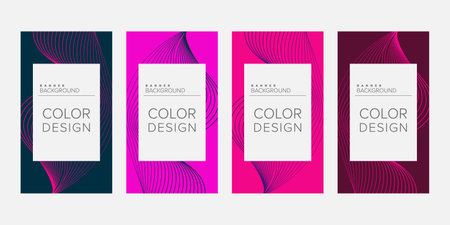 Abstract background banner wave line color design vector, vertical banner setのイラスト素材