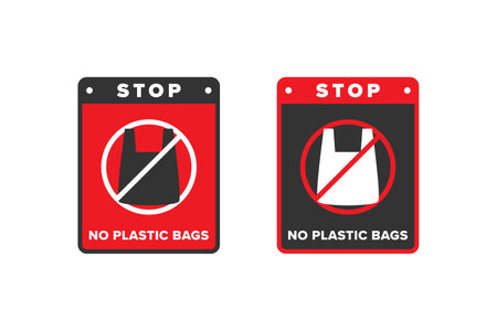 No plastic bag icon sign design vector, icon board appeals not to use plastic bagsのイラスト素材