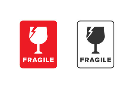 Fragile icon sign red color vector design, warning icon for shipping packagingのイラスト素材
