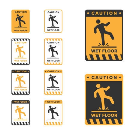 Wet floor icon vector design, signboard caution icon wet or slippery floorのイラスト素材