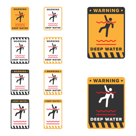 Deep water icon sign vector design, icon board warning not to swim because the water is very deepのイラスト素材