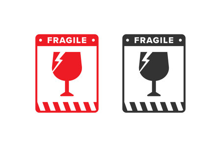Fragile icon sign red color vector design, warning icon for shipping packagingのイラスト素材