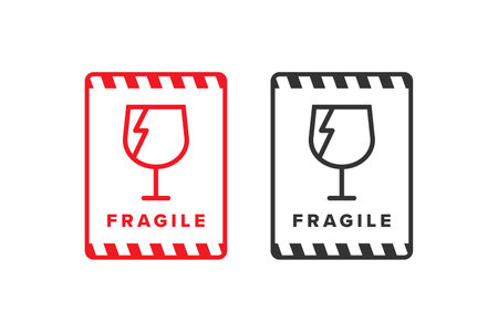 Fragile icon sign red color vector design, warning icon for shipping packagingのイラスト素材