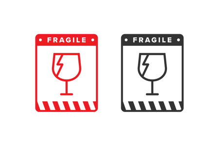 Fragile icon sign red color vector design, warning icon for shipping packagingのイラスト素材